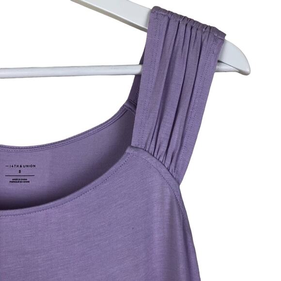 14th & Union Solid Purple Tank Top Small Ruched Sleeves Summer - Picture 4 of 5
